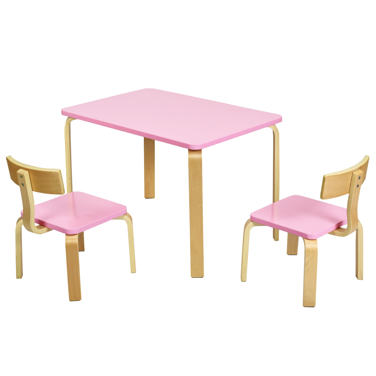 LIVSK 3-delige Kindertafel en Stoelset - Milieuvriendelijk Bentwood - Ergonomisch en Veilig - Eenvoudig te Monteren - Roze +
