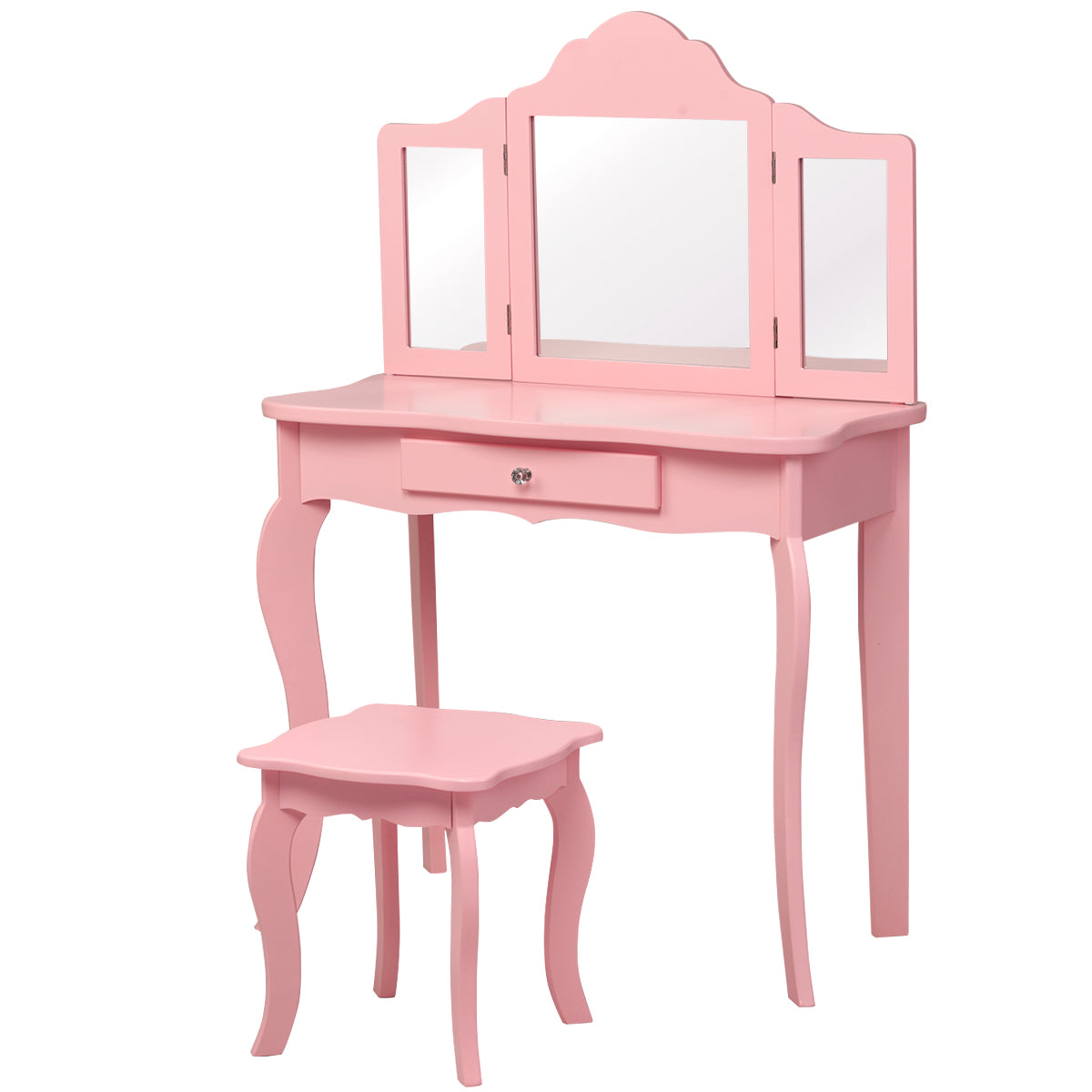 LIVSK Kinderen Kaptafel Set - Drievoudige Spiegel - Afneembare Aankleed- en Schrijftafel - Duurzaam - Roze