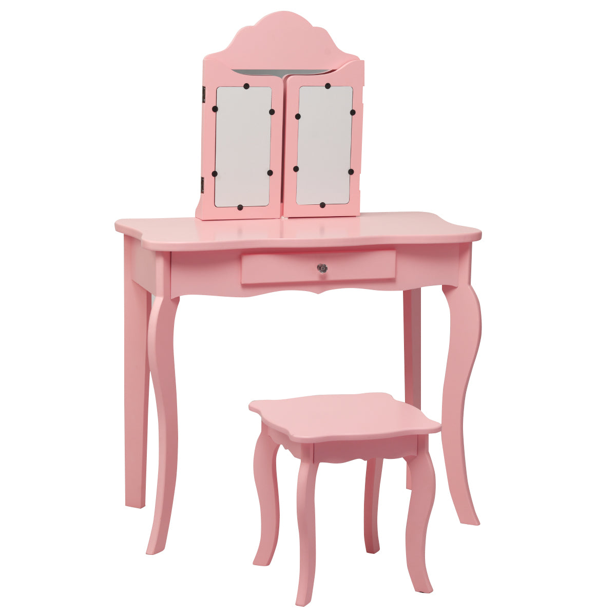 LIVSK Kinderen Kaptafel Set - Drievoudige Spiegel - Afneembare Aankleed- en Schrijftafel - Duurzaam - Roze