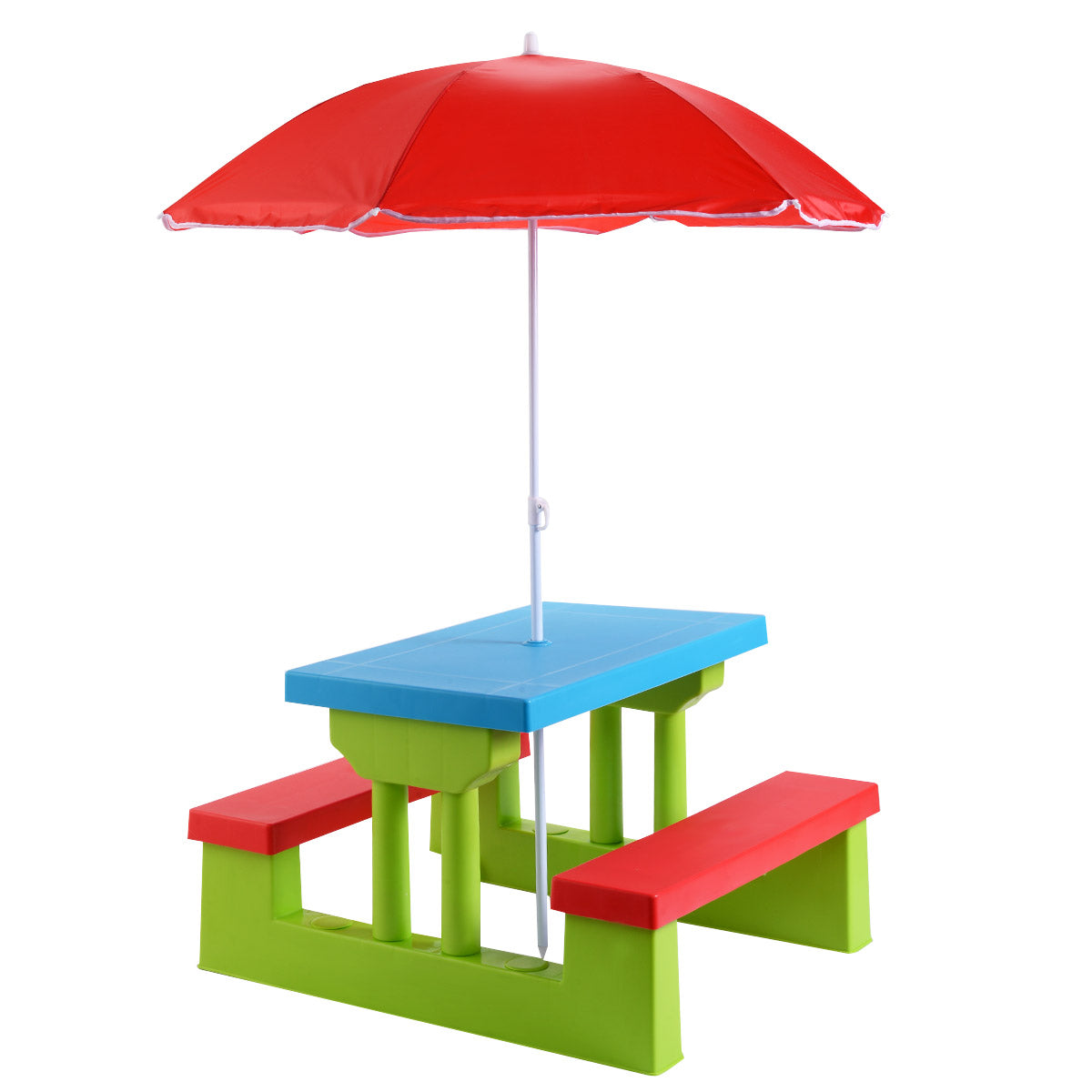 Livsk costway kinderen picknicktafel set met parasol 170t nylon afneembare opvouwbare paraplu multifunctionele kinderen spelen tafel