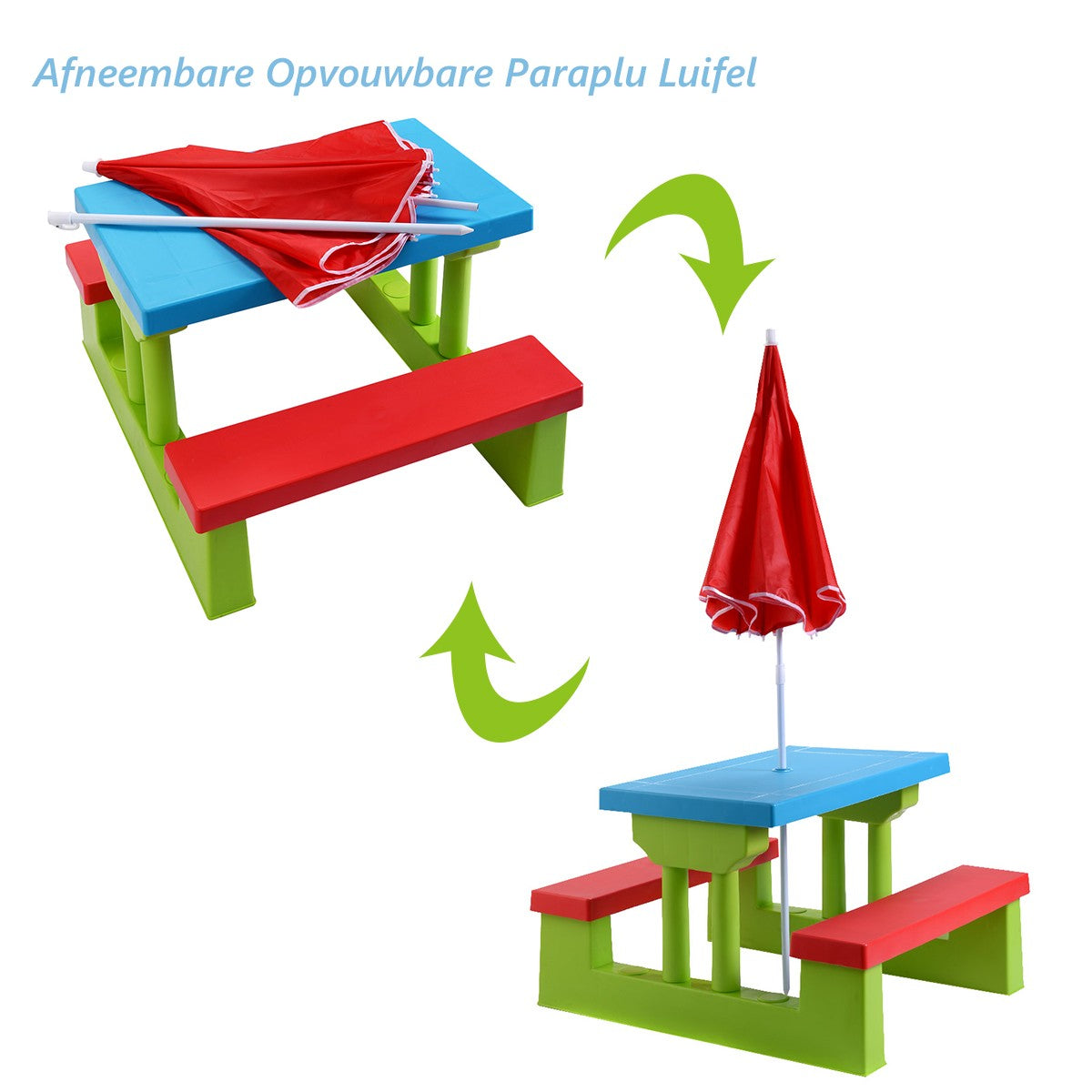 Livsk costway kinderen picknicktafel set met parasol 170t nylon afneembare opvouwbare paraplu multifunctionele kinderen spelen tafel