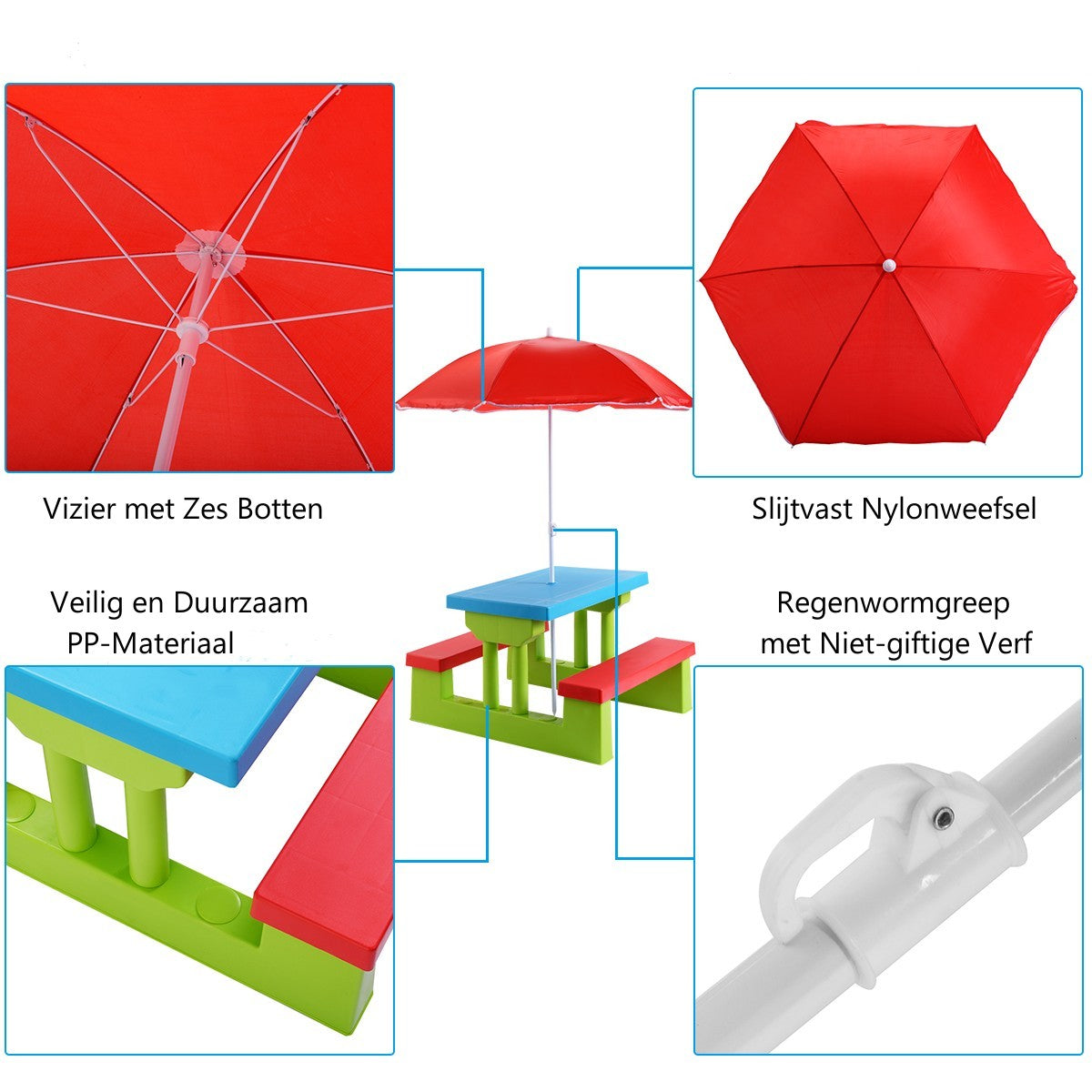 Livsk costway kinderen picknicktafel set met parasol 170t nylon afneembare opvouwbare paraplu multifunctionele kinderen spelen tafel