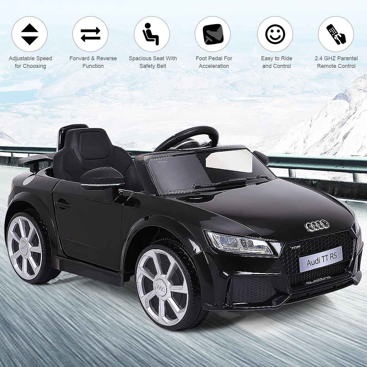 Livsk costway kinderen rijden op auto audi ttrs 12v batterij aangedreven rijden op auto met 2 motoren mp3 muziek hoge lage snelheden zwart
