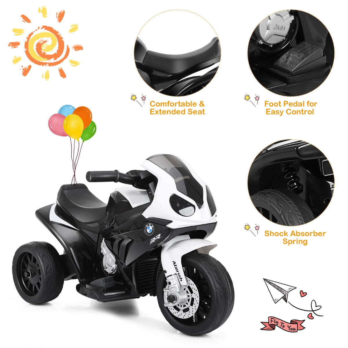 LIVSK Kindermotorfiets - Veilig en Comfortabel - 3 Wielen - Ingebouwde Muziekmodus - Voor Kinderen 18-36 maanden - Zoals afgebeeld