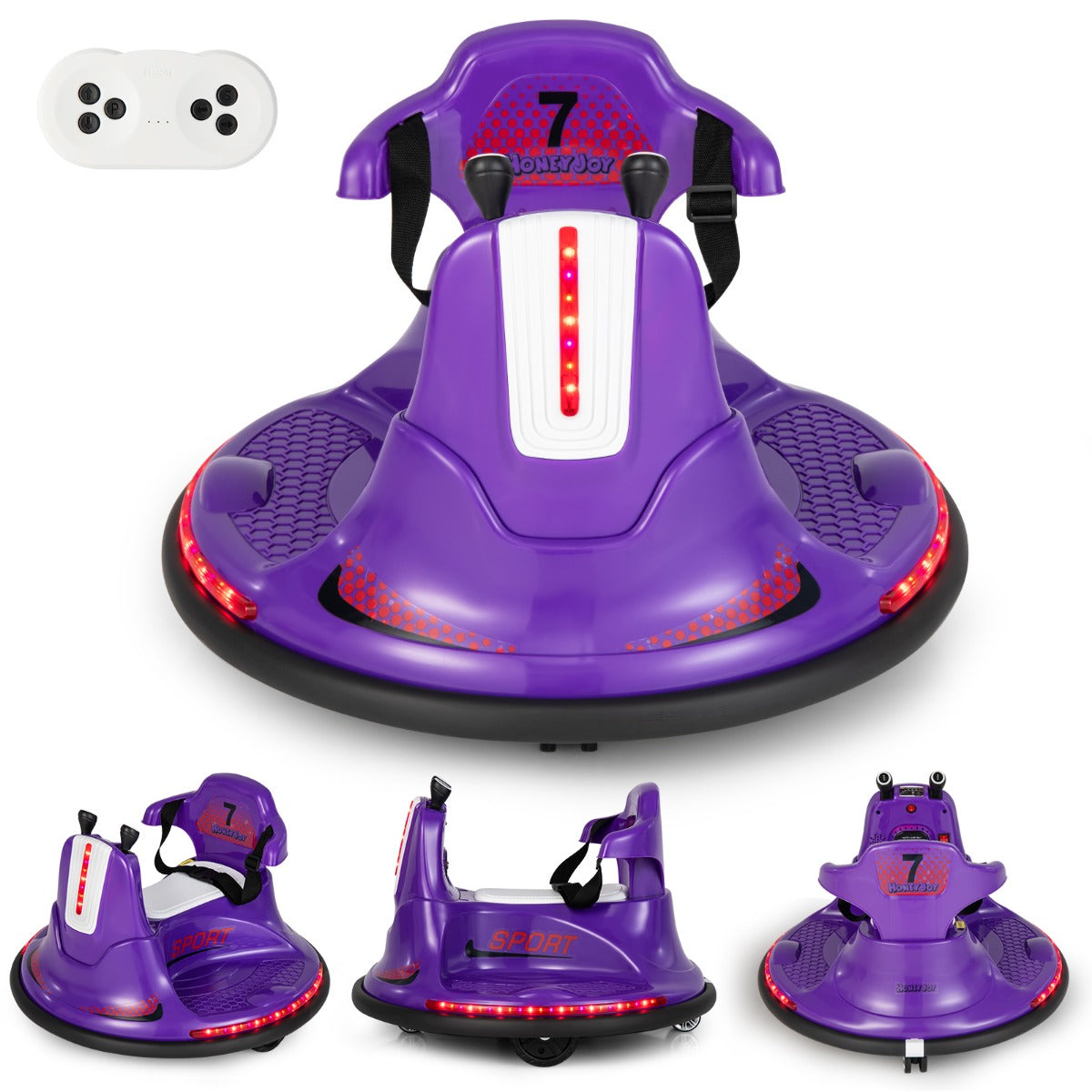 LIVSK Botsauto voor Kinderen - 360° Draaien - Dubbele Joysticks - LED Verlichting - Veiligheidsgordel - 3-6 km/u - Paars