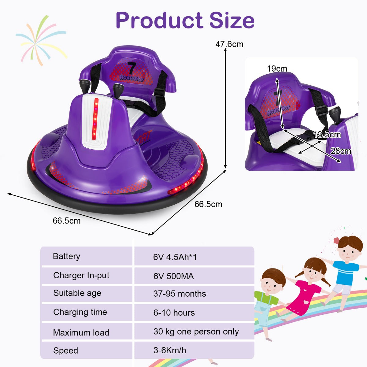 LIVSK Botsauto voor Kinderen - 360° Draaien - Dubbele Joysticks - LED Verlichting - Veiligheidsgordel - 3-6 km/u - Paars