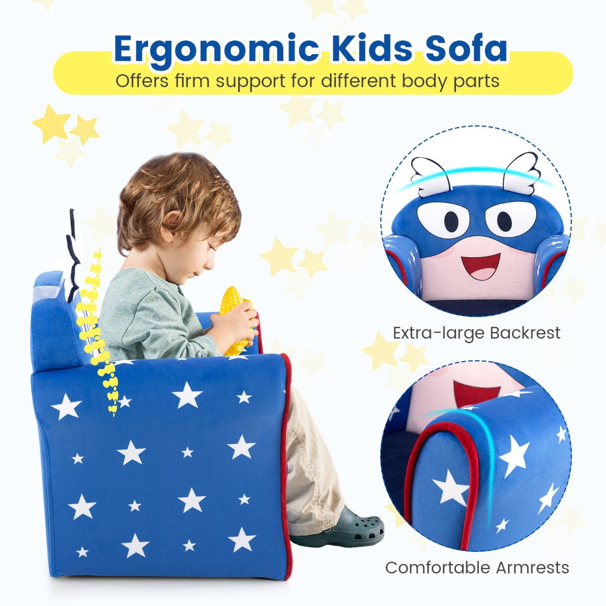 LIVSK Kinderstoel - Ergonomische Rugleuning - Fluwelen Bekleding - Lichtgewicht - Tot 50 kg - Donkerblauw
