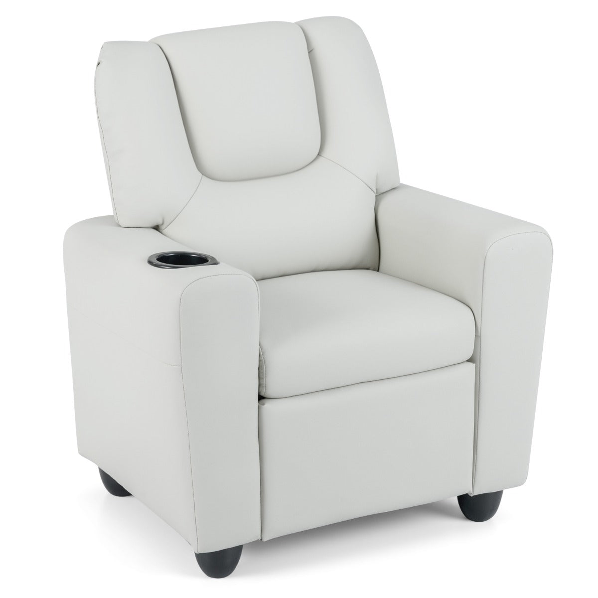 Livsk costway kinderfauteuil met relaxfunctie stoffen kinderbank met verstelbare rugleuning en voetsteun kinderbank met bekerhouder beige 1