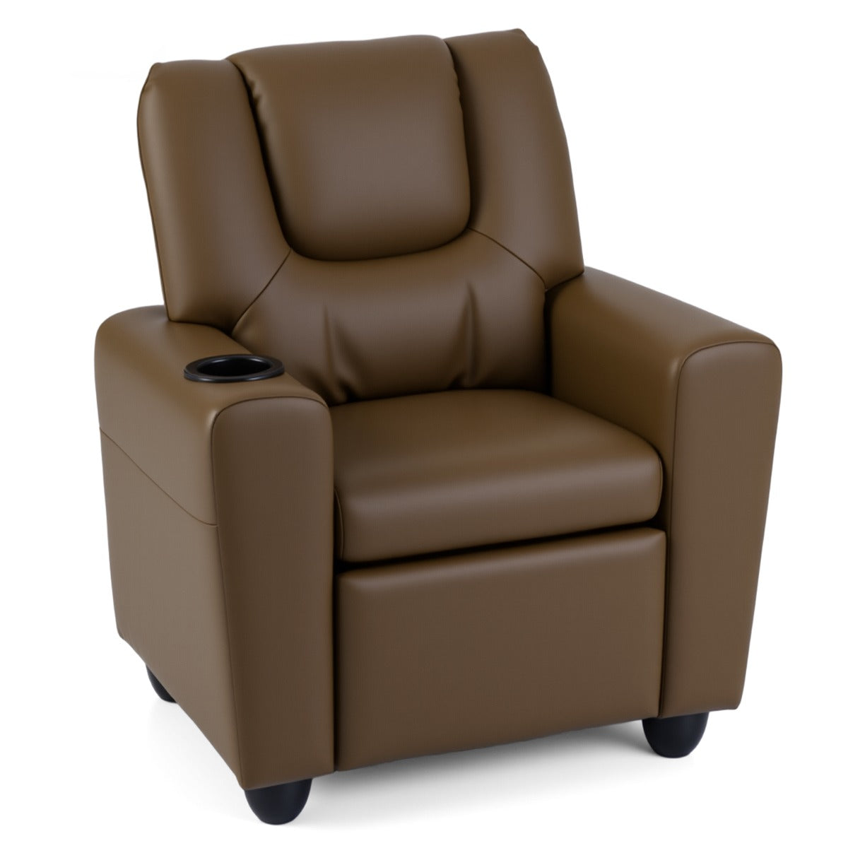 Livsk costway kinderfauteuil met relaxfunctie stoffen kinderbank met verstelbare rugleuning en voetsteun kinderbank met bekerhouder bruin 1