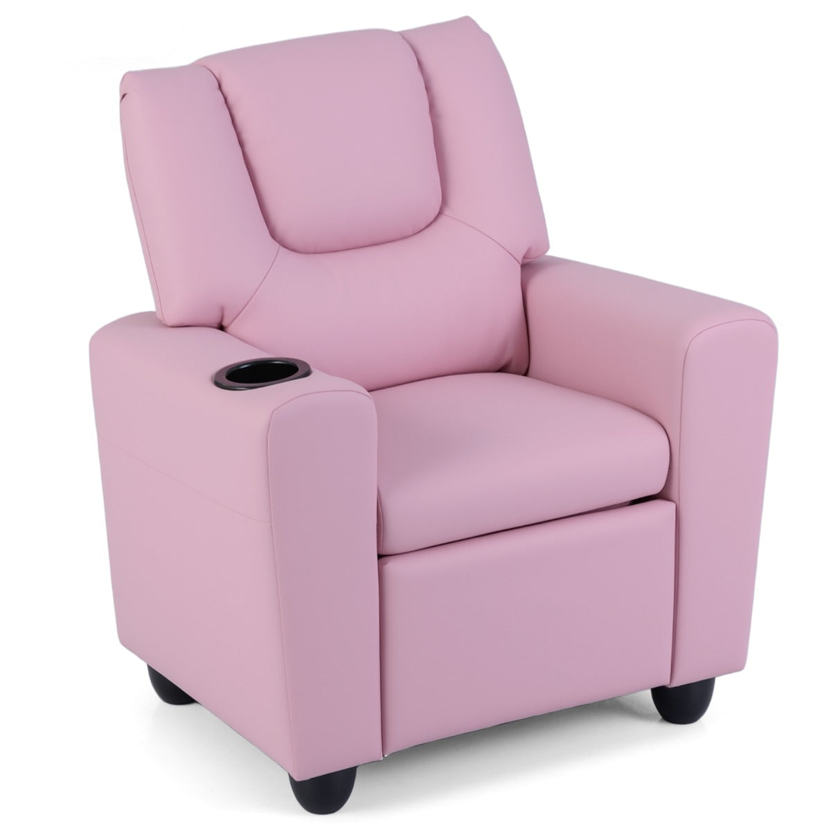 Livsk costway kinderfauteuil met relaxfunctie stoffen kinderbank met verstelbare rugleuning en voetsteun kinderbank met bekerhouder roze 1