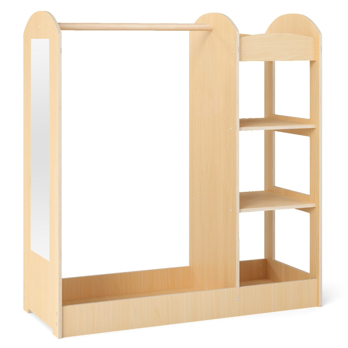 Livsk costway kindergarderobe met spiegel kinderkledingkast van hout met kleerhangers en 4 planken 935 x 38 x 100 cm naturel 1 1