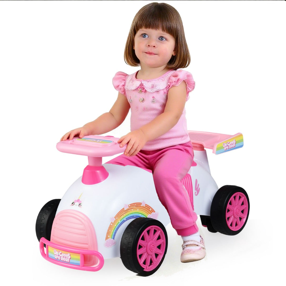 Livsk costway kinderglijauto glijvoertuig met muziek en opbergruimte onder de stoel eenhoorn thema
