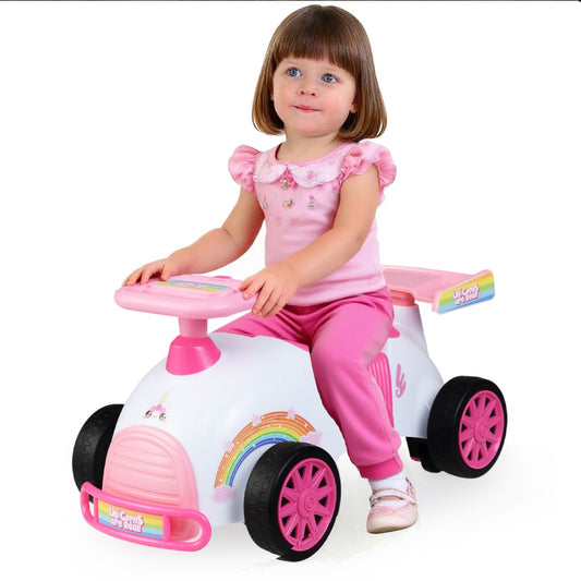 Livsk costway kinderglijauto glijvoertuig met muziek en opbergruimte onder de stoel eenhoorn thema