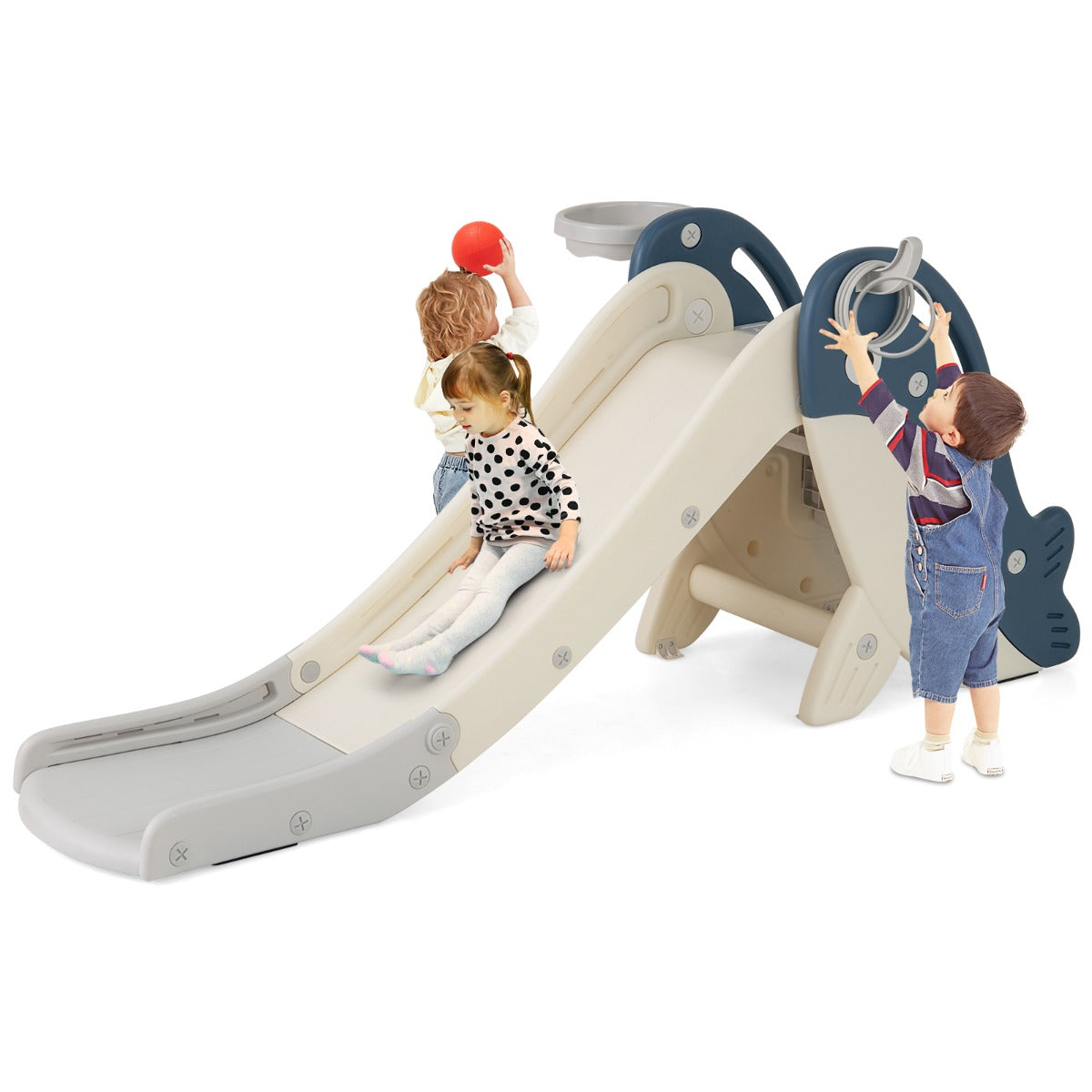 LIVSK 4-in-1 Peuterglijbaan met Basketbalring - Opvouwbaar en Veilig - HDPE - Tot 70 kg - Blauw