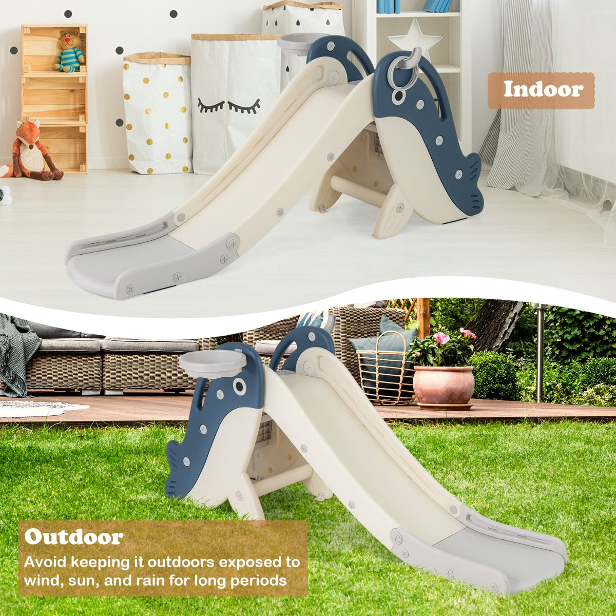 LIVSK 4-in-1 Peuterglijbaan met Basketbalring - Opvouwbaar en Veilig - HDPE - Tot 70 kg - Blauw