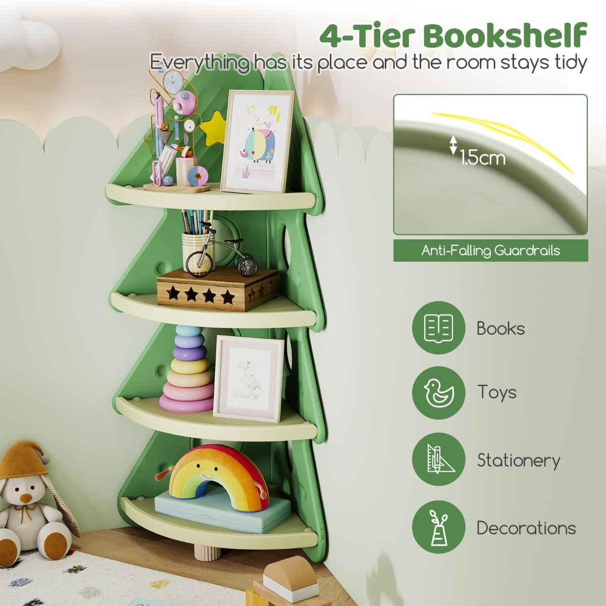 Livsk costway kinderhoek boekenkast kerstboom boekenkast 4 laags boekenrek 6