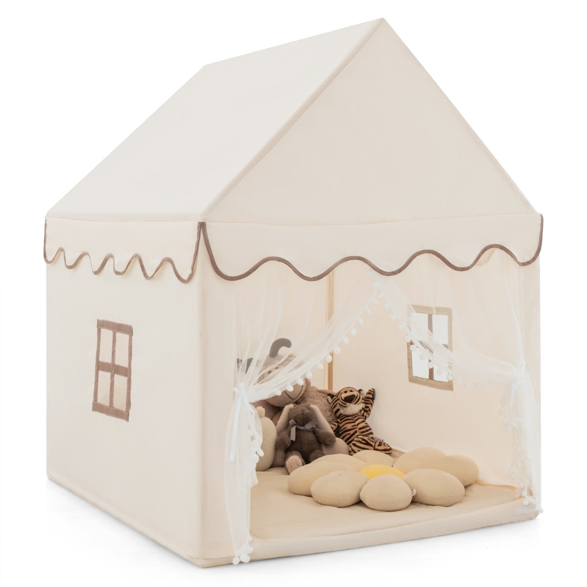LIVSK Kinderspeeltent - Stabiel Grenenhouten Frame - Katoenen Deken - Ademend - Veilig en Comfortabel - 120 x 105 x 140 cm - Beige