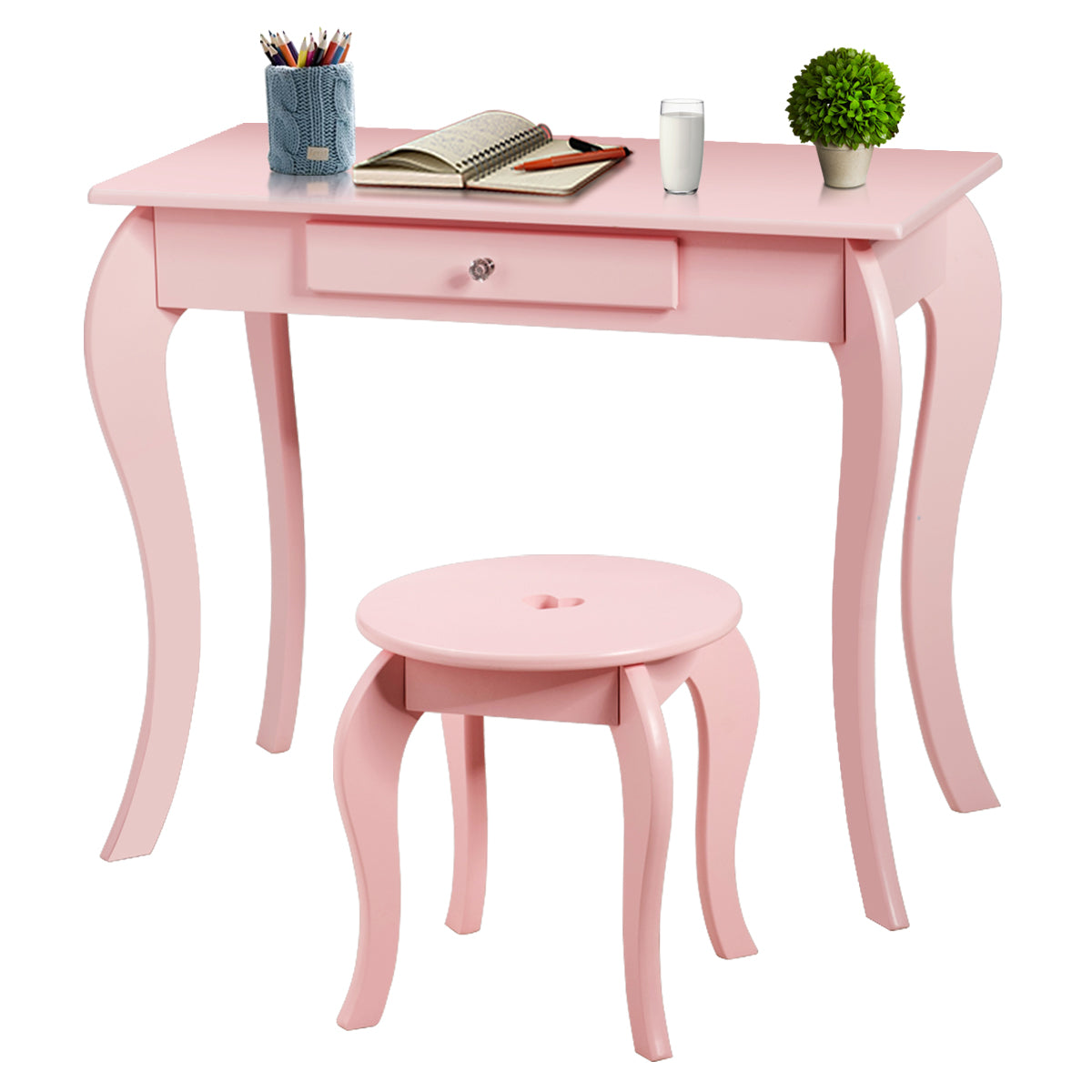 LIVSK Kaptafelset voor Kinderen - Stevig MDF & Grenenhout - Echte Spiegel - Veilig Ontwerp - 70 x 34 x 105 cm - Roze