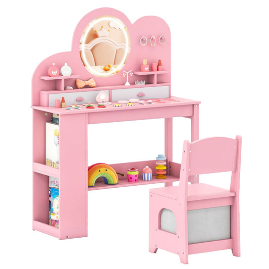 Livsk costway kinderkaptafel met lichte prinsessenstijl kaptafelset roze