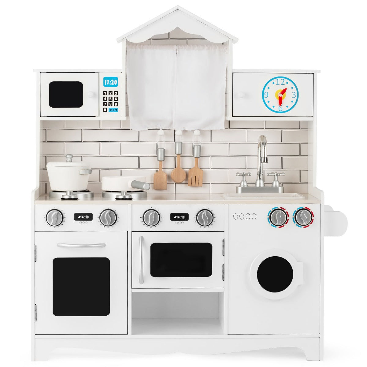 LIVSK Kinderkeuken met Wasmachine en Magnetron - Realistische Apparaten - Handige Opbergruimte - Duurzaam - 78 x 29 x 93 cm - Wit