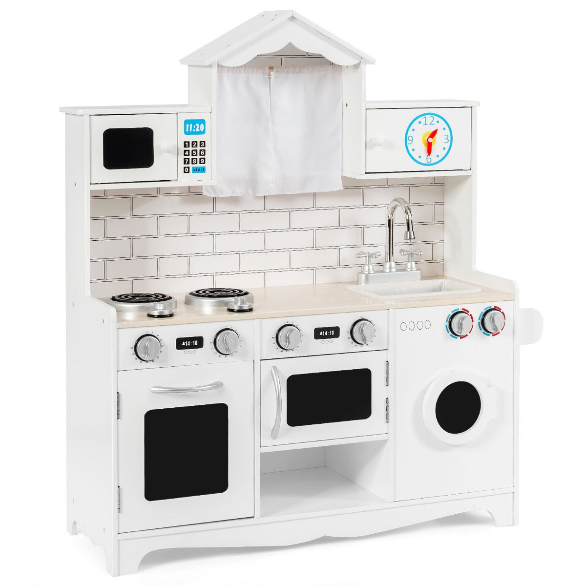 LIVSK Kinderkeuken met Wasmachine en Magnetron - Realistische Apparaten - Handige Opbergruimte - Duurzaam - 78 x 29 x 93 cm - Wit