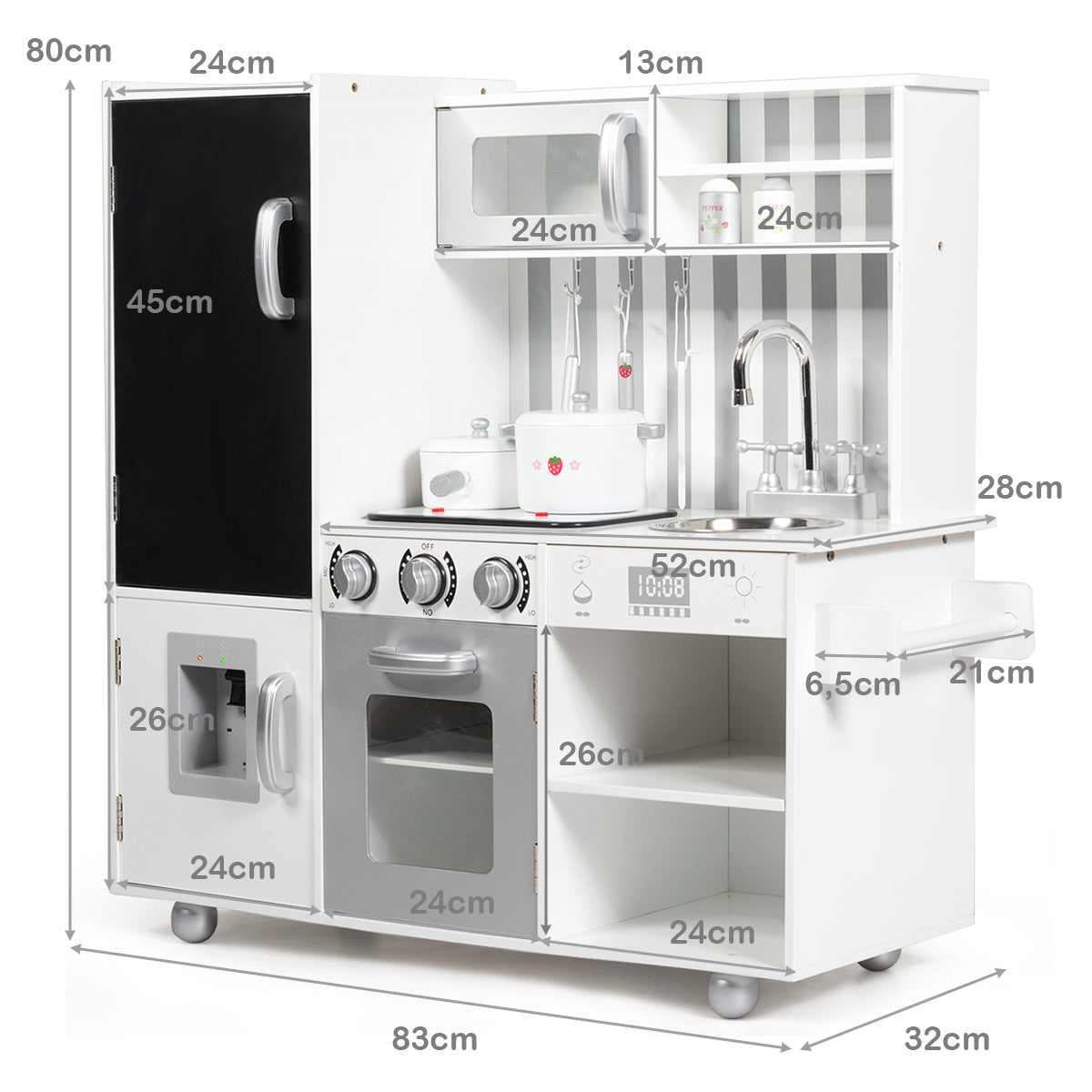 LIVSK Kinderkeuken Speelset - Realistische Geluiden - Inclusief 7 Accessoires - Veilig MDF - Voor Kinderen vanaf 3 Jaar - Wit
