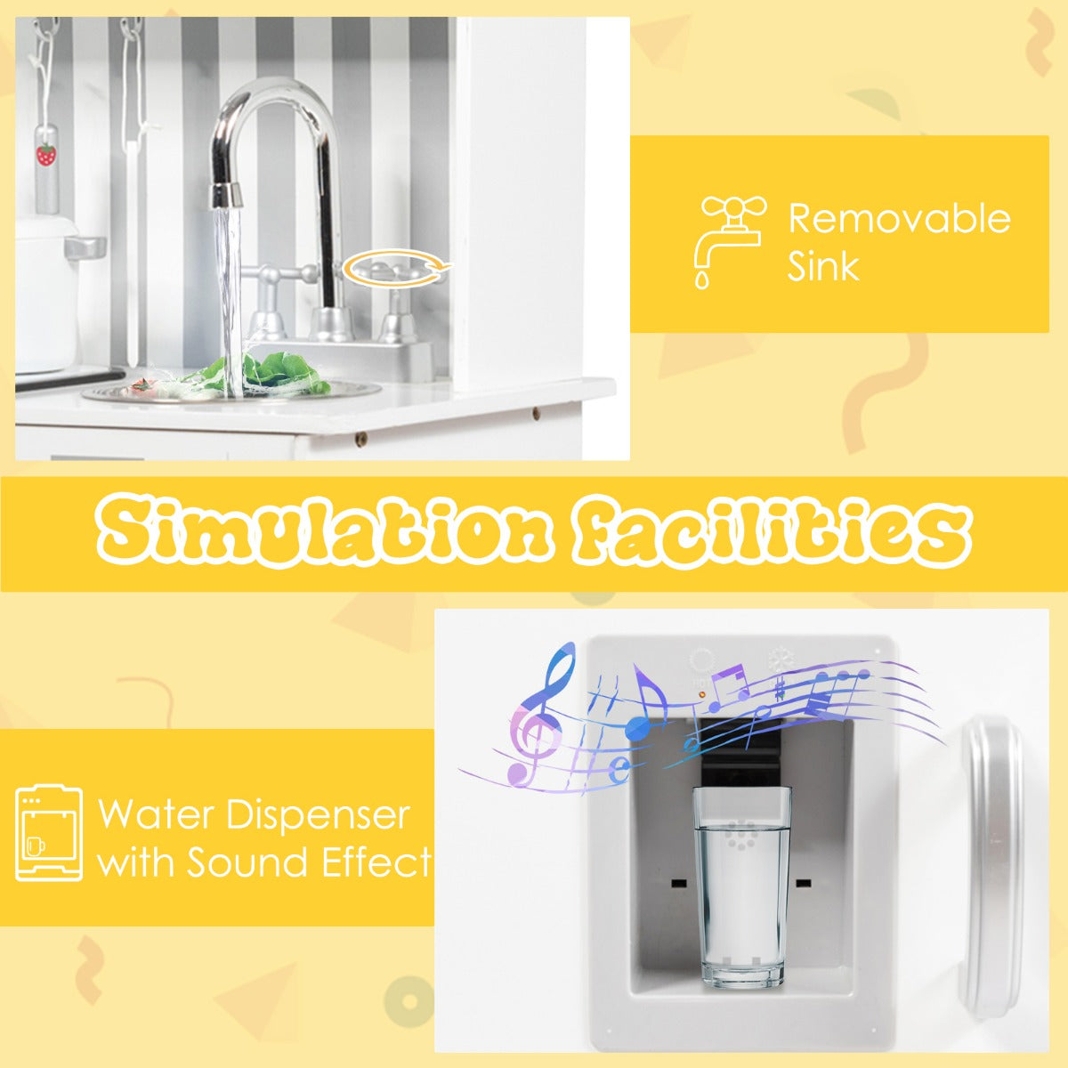 LIVSK Kinderkeuken Speelset - Realistische Geluiden - Inclusief 7 Accessoires - Veilig MDF - Voor Kinderen vanaf 3 Jaar - Wit