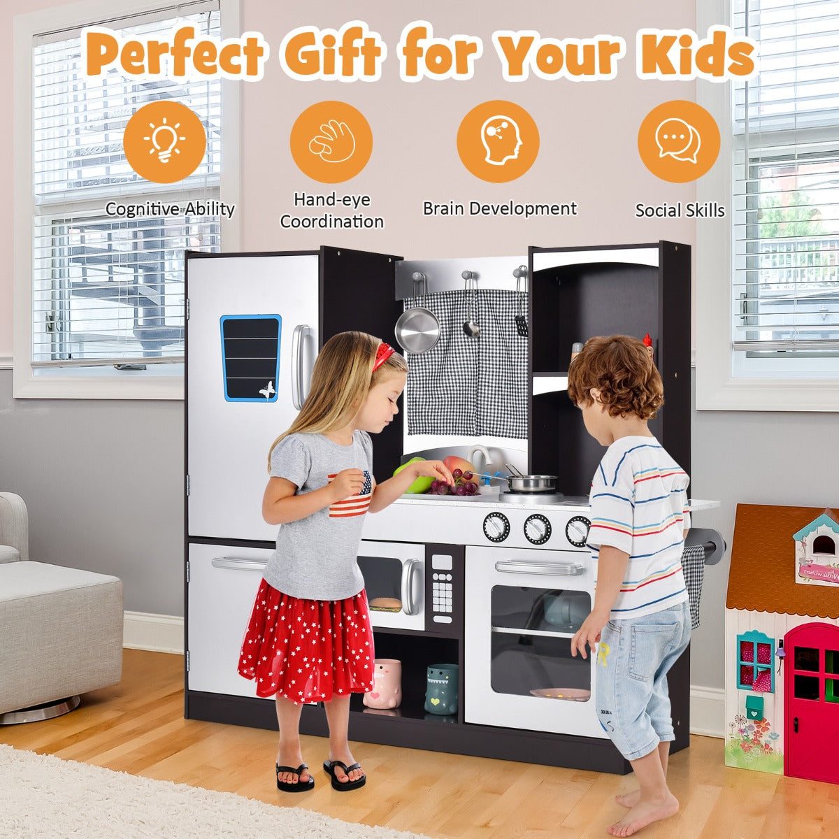 LIVSK Keukenspeelset voor Kinderen - Realistisch met Magnetron en Oven - Veel Opbergruimte - Veilig en Duurzaam - Koffie