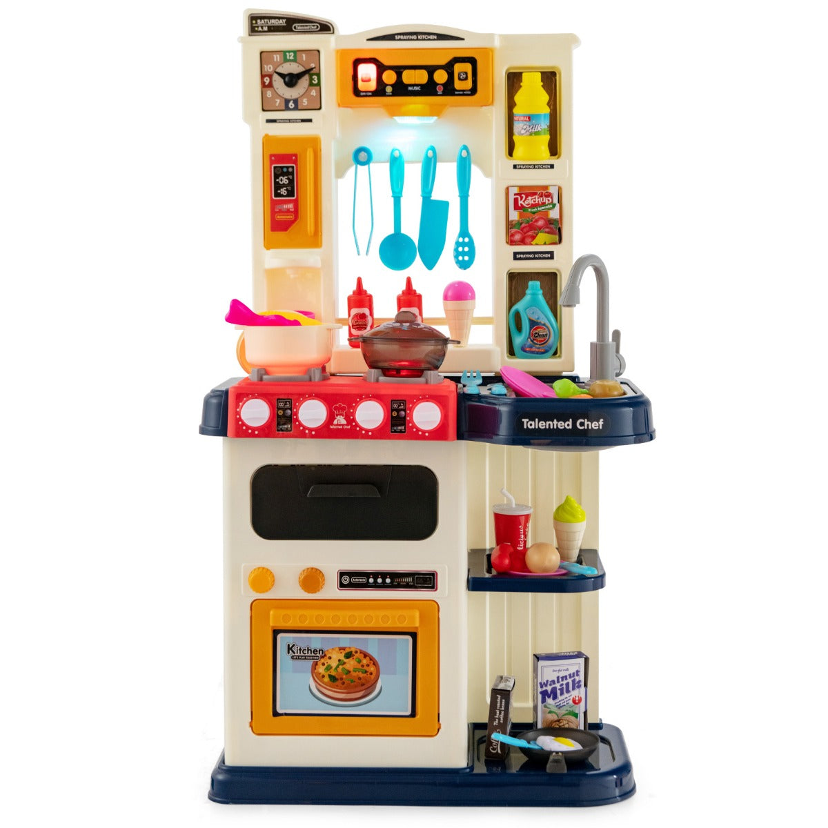 LIVSK Rollenspelkeukenset voor Kinderen - 65 Accessoires - Realistische Geluiden en Lichten - Veilig en Duurzaam - Blauw