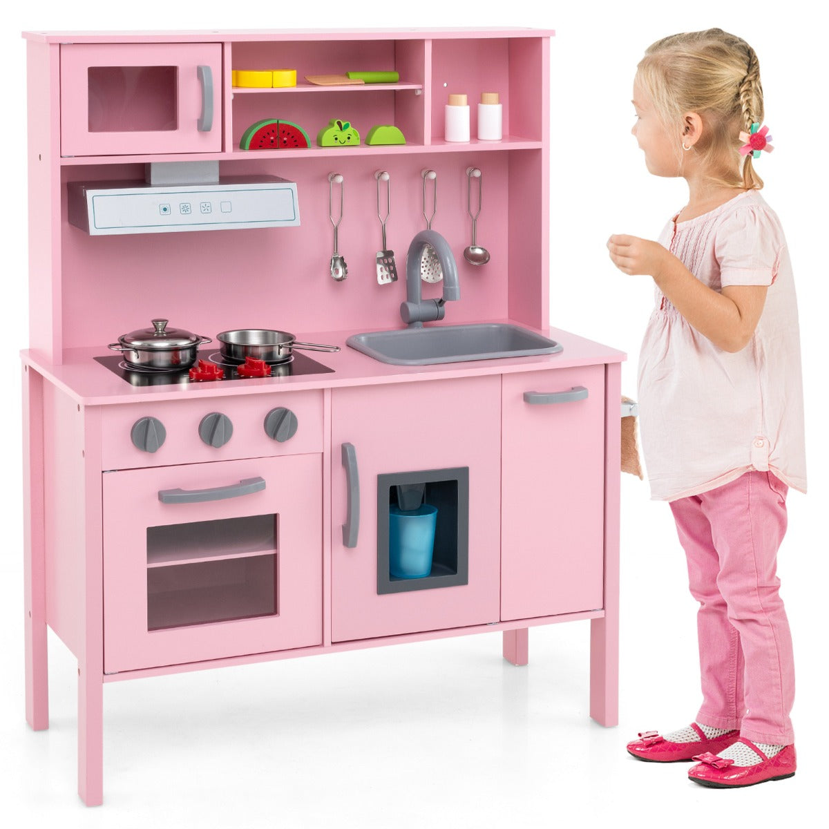 LIVSK Houten Kinderkeuken Speelset - Inclusief Magnetron en 18 Accessoires - Veilig en Duurzaam - Voor Kinderen van 3 tot 6 Jaar
