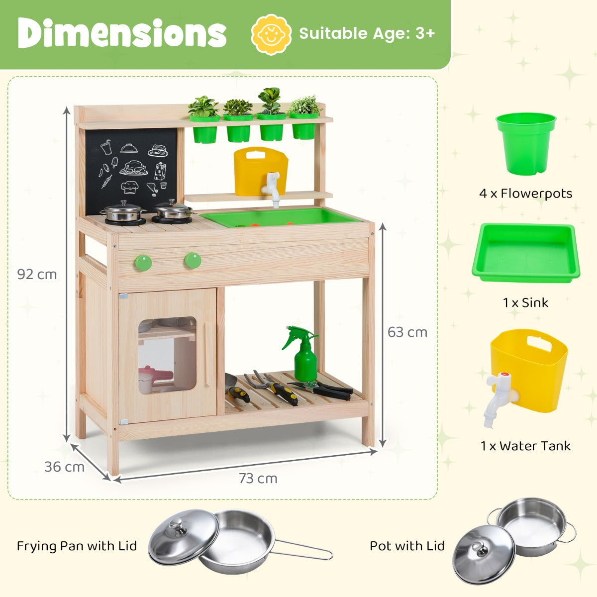 Livsk costway kinderkeuken van modder imitatiekeuken met schoolbord houten buitenspeelgoed 1 1