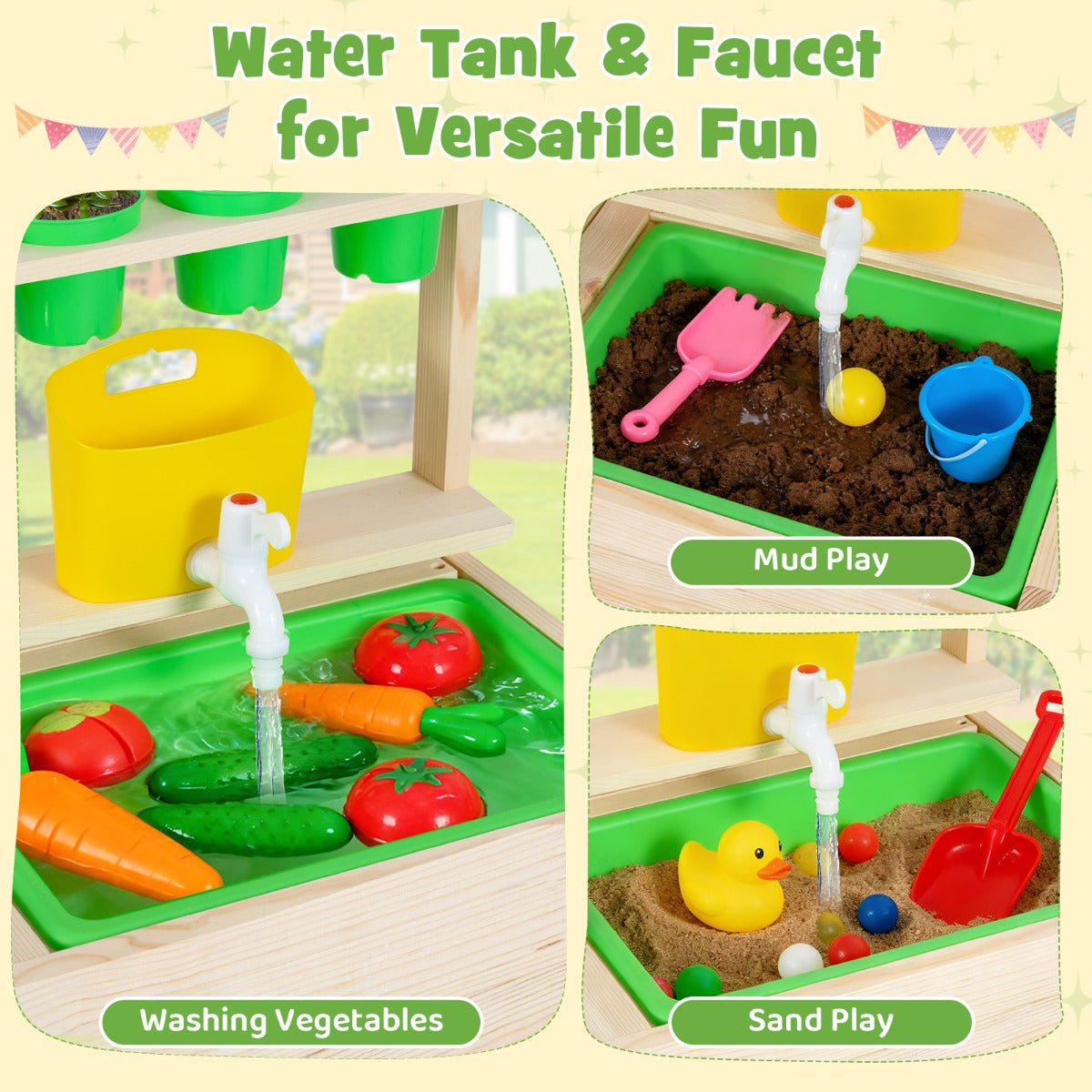 Livsk costway kinderkeuken van modder imitatiekeuken met schoolbord houten buitenspeelgoed 6