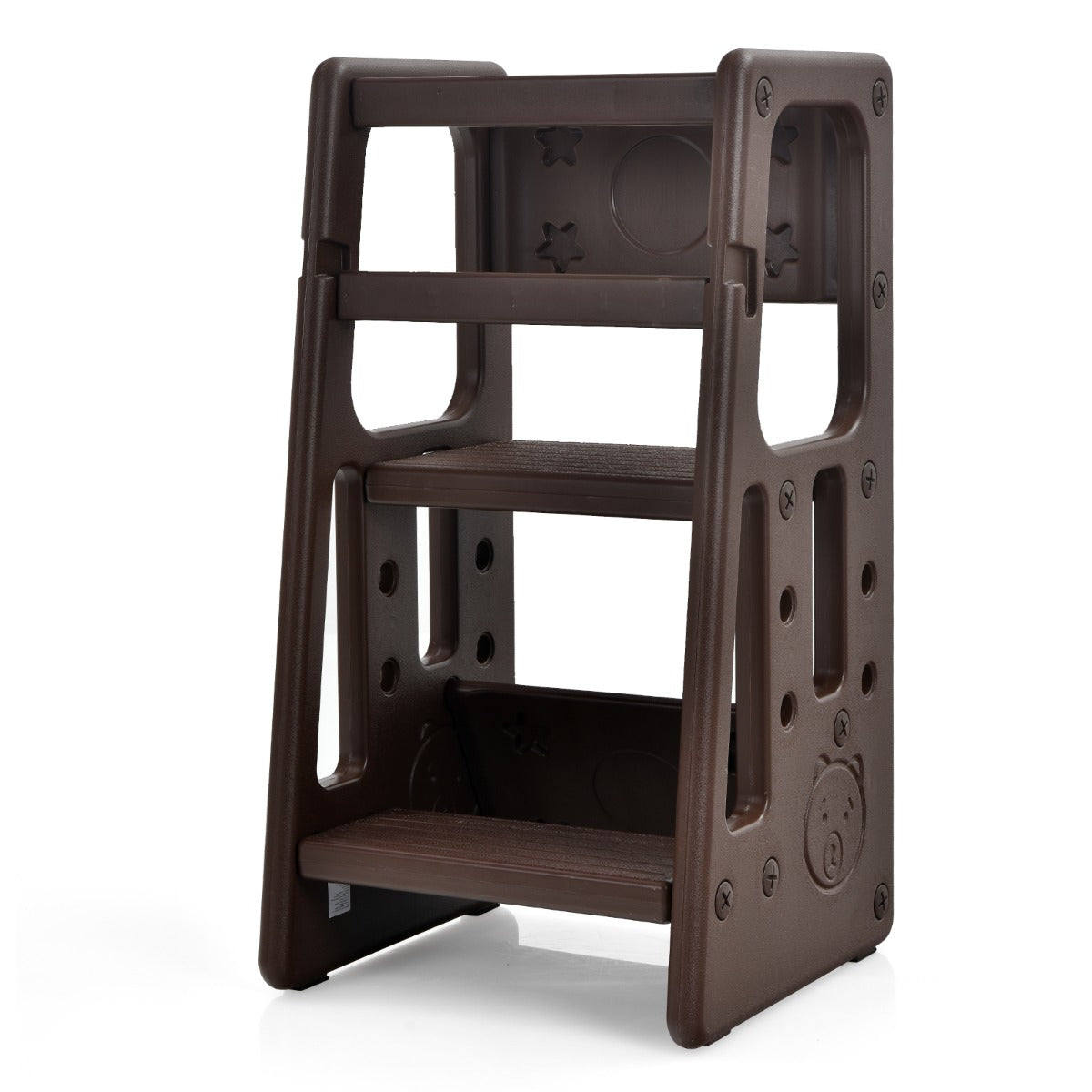LIVSK Peuterstapkruk - Verstelbare Hoogtes - Dubbele Veiligheidsrails - Antislip - Tot 90 kg - 46,5 x 46,5 x 90 cm - Bruin