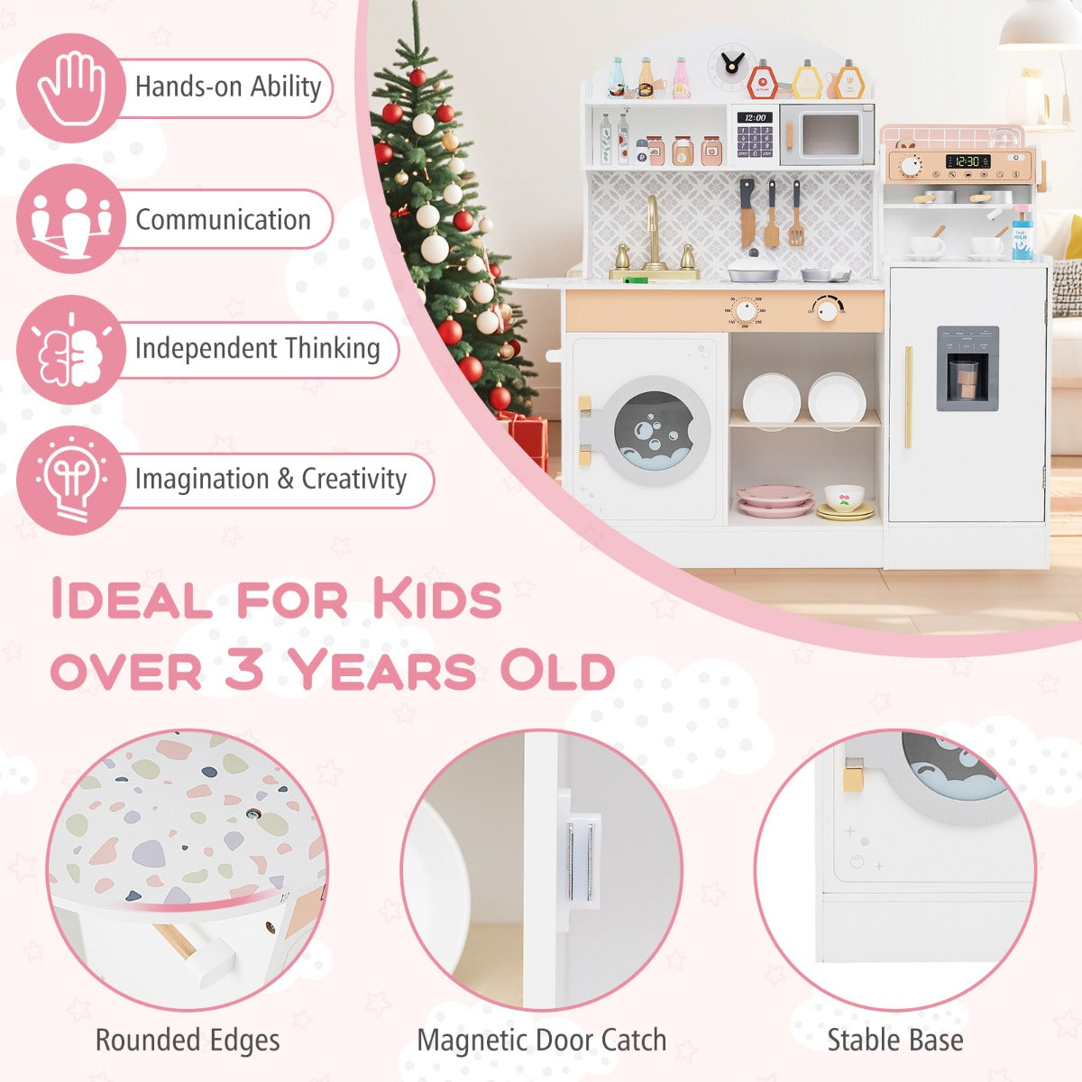 LIVSK Houten Speelkeuken met Koffiemachine en Ijsmachine - Interactief Rollenspel - Veilig Ontwerp - Voor Kinderen vanaf 3 jaar -