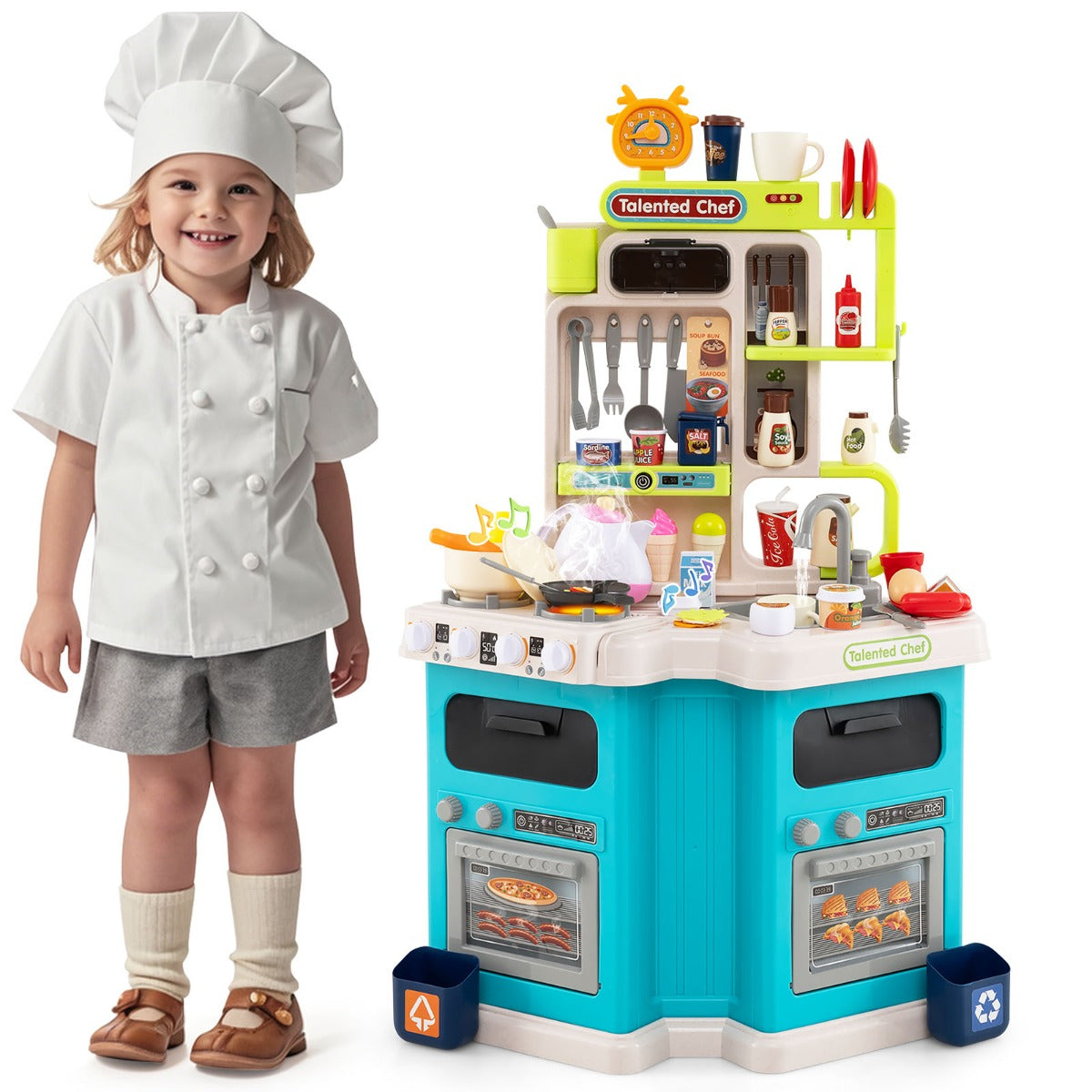 LIVSK Kinderkeukenset met Licht en Geluid - Hoekontwerp - 75 Accessoires - Stimuleert Creativiteit - Blauw