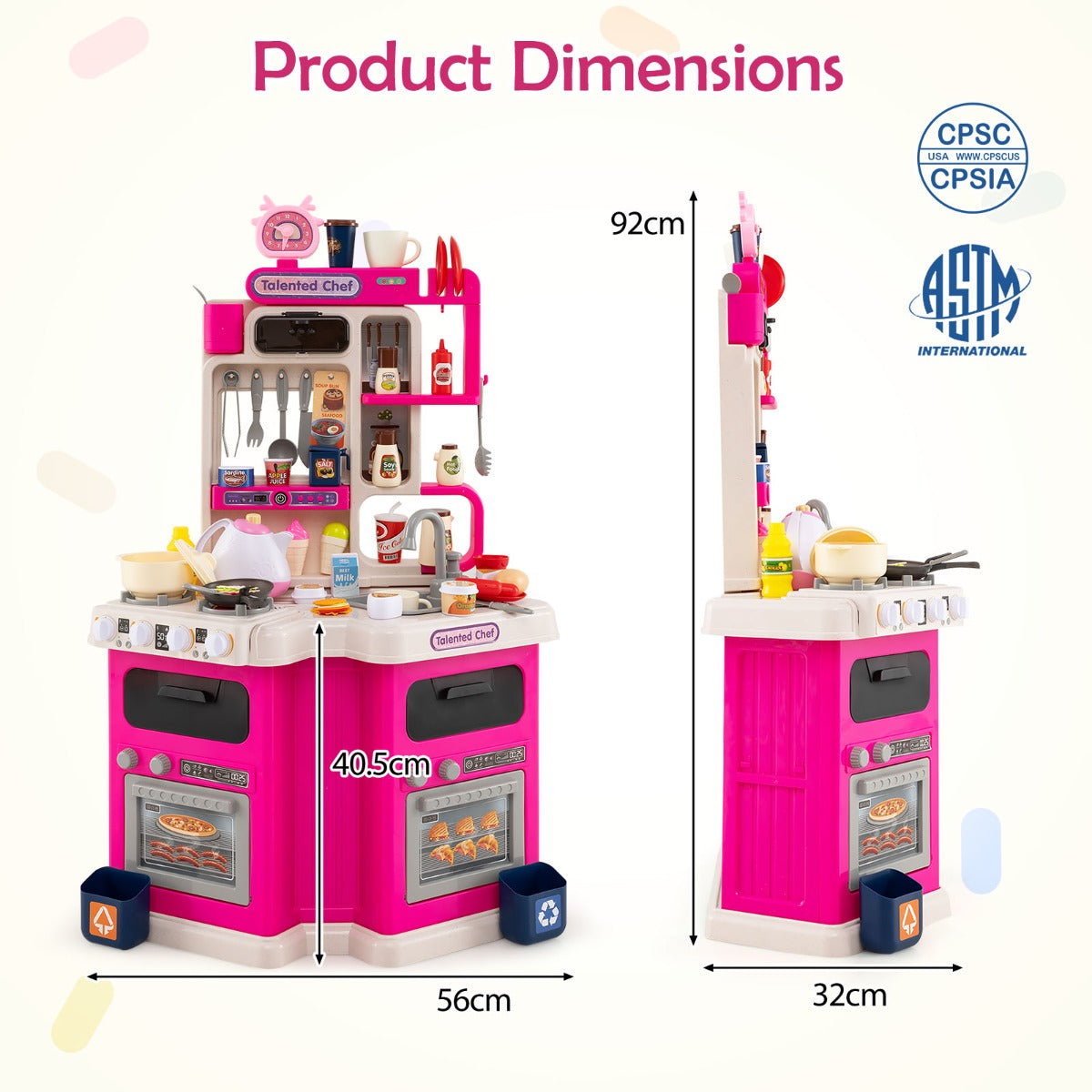 LIVSK Hoekkeuken voor Kinderen - Met Licht en Geluid - 75 Accessoires - Watercirculatiefunctie - Creatief Spel - Blauw/Roze