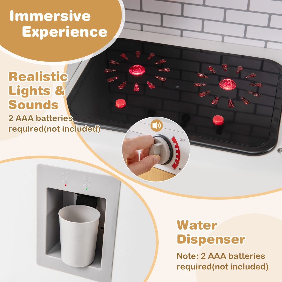 LIVSK Kinderkeukenset - Verlicht Fornuis - Waterdispenser - Magnetron - Inclusief Keukengerei - Educatief Speelgoed - Wit + Zwart
