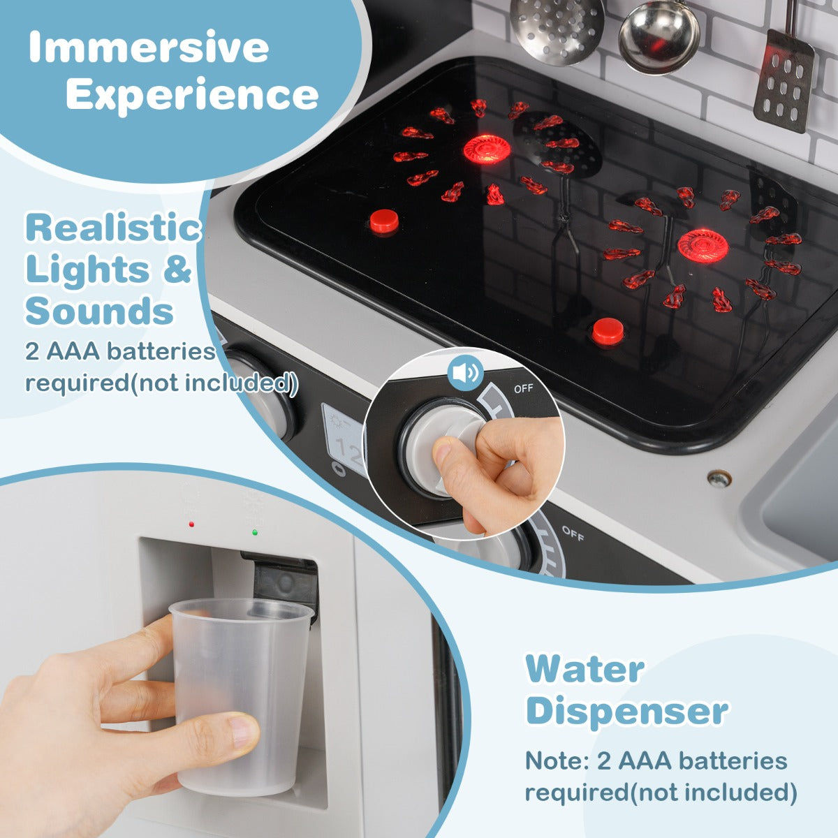 LIVSK Kinderkeukenset met Oven en Magnetron - Verlicht Fornuis met Interactieve Knoppen - Inclusief Waterdispenser - Zwart