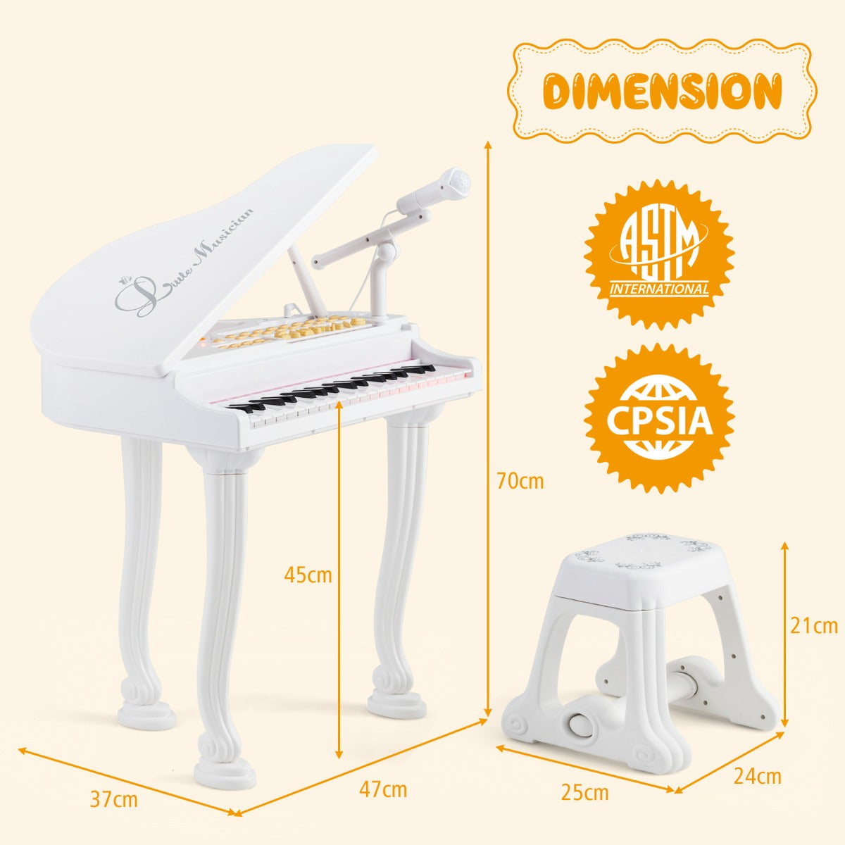 LIVSK Elektronische Kinderkeyboard - 37 Toetsen - Inclusief Kruk en Microfoon - Opnamefunctie - LED-leermodi - Wit