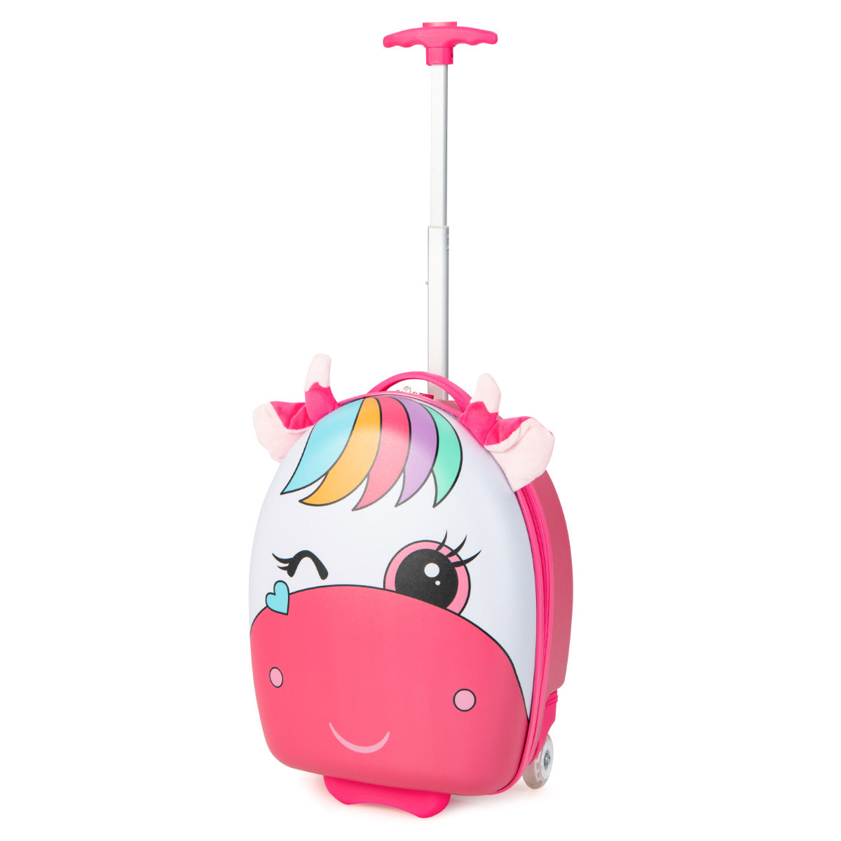 LIVSK Kindertrolley met Dierenpatroon - Verstelbaar Handvat - Krasbestendig - LED Wielen - 33 x 22 x 45 cm - Roze+Wit
