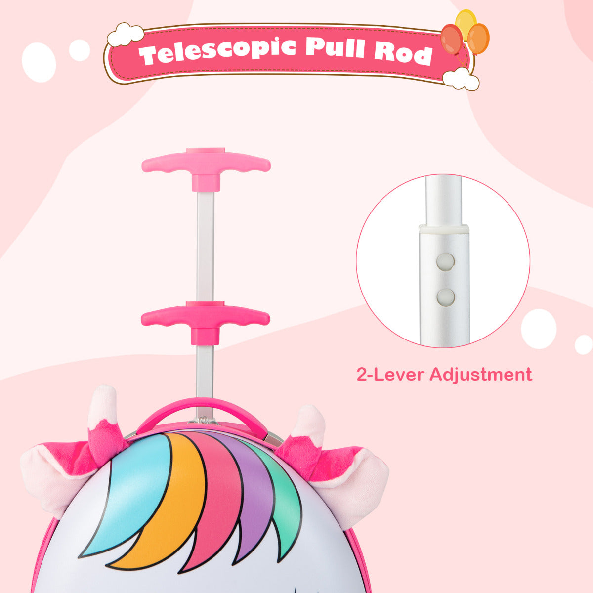 LIVSK Kindertrolley met Dierenpatroon - Verstelbaar Handvat - Krasbestendig - LED Wielen - 33 x 22 x 45 cm - Roze+Wit