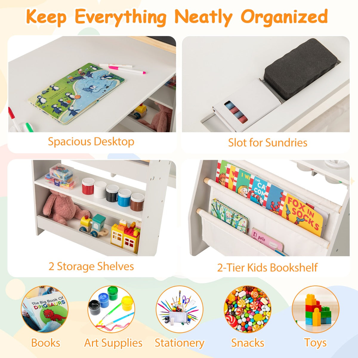 LIVSK Kinderkunsttafel en Stoelen Set - Dubbelzijdige Ezel met Whiteboard en Krijtbord - Ergonomische Stoel - Grijs