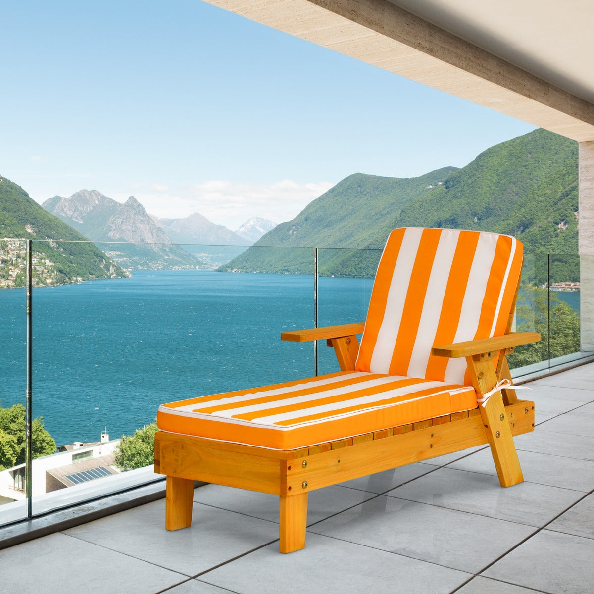 LIVSK Buiten Ligstoel voor Kinderen - Massief Sparrenhout - Verstelbare Parasol - Comfortabele Kussens - Geschikt voor Binnen en