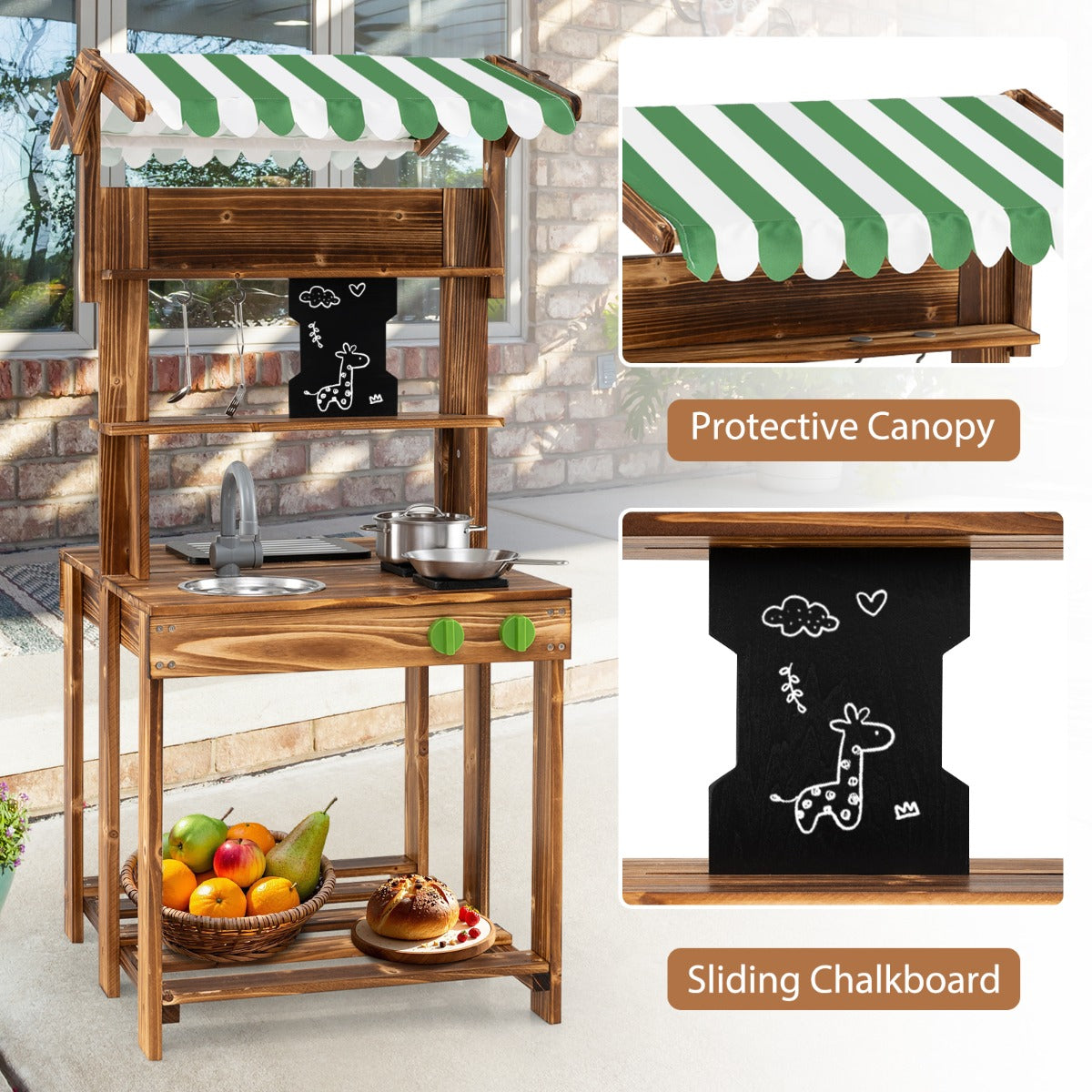LIVSK Dubbele Modderkeuken - Houten Speelkeuken met BBQ-Grill - Inclusief Kookaccessoires - Voor Kinderen vanaf 3 jaar - Bruin