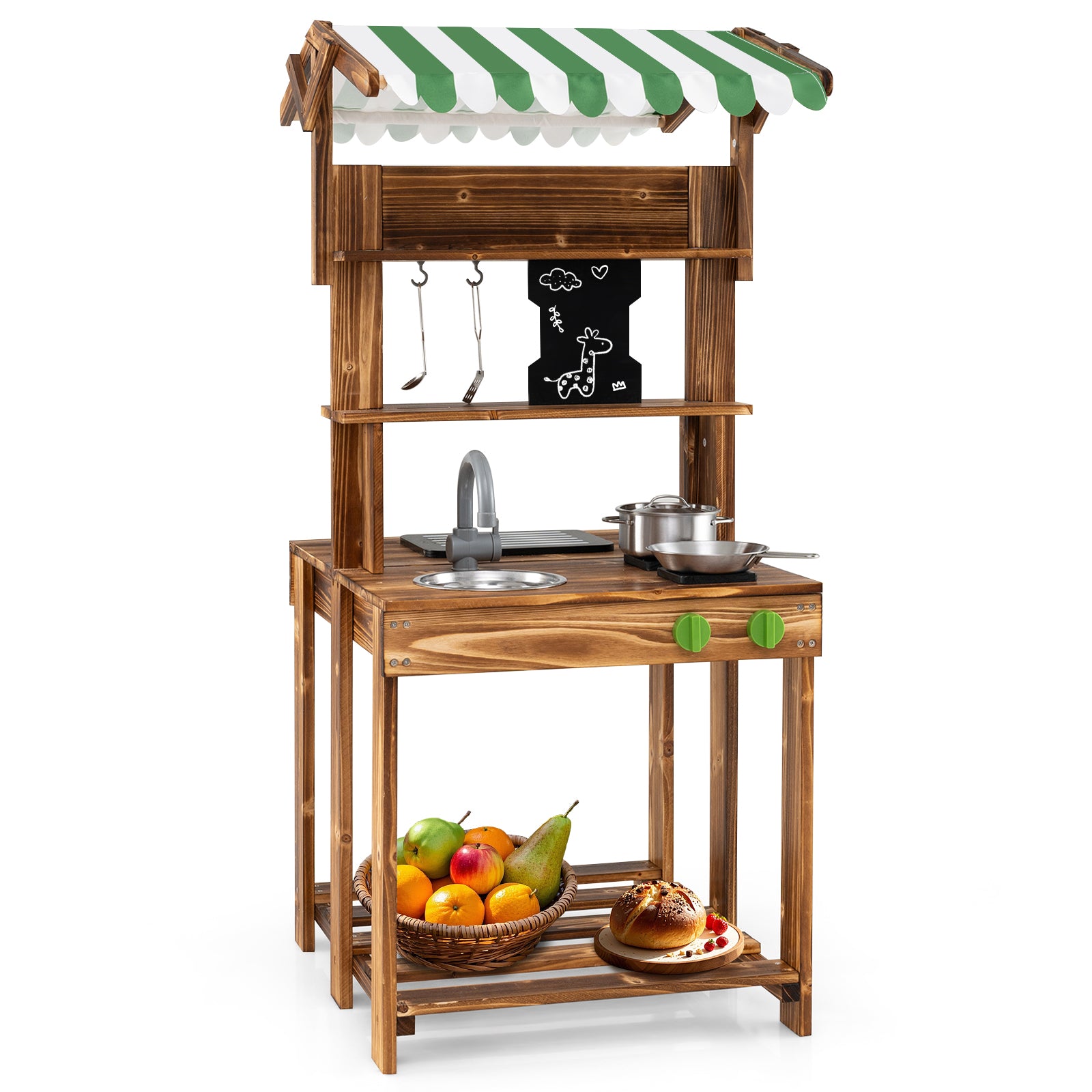 LIVSK Dubbele Modderkeuken - Houten Speelkeuken met BBQ-Grill - Inclusief Kookaccessoires - Voor Kinderen vanaf 3 jaar - Bruin