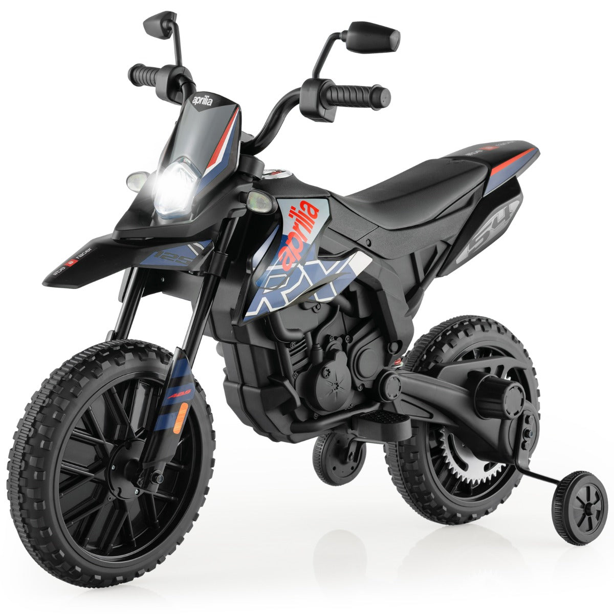 LIVSK Aprilia Kindermotorfiets - Draadloze Muziek - Stabiele Structuur - 5,5-6 km/u - Geschikt voor 3-8 jaar - Blauw