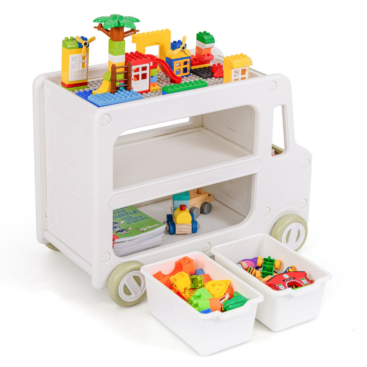 Livsk costway kinderopbergrek speelgoedrek in de vorm van een auto met 2 verdiepingen en 2 opbergboxen 73 x 42 x 56 cm 1 1
