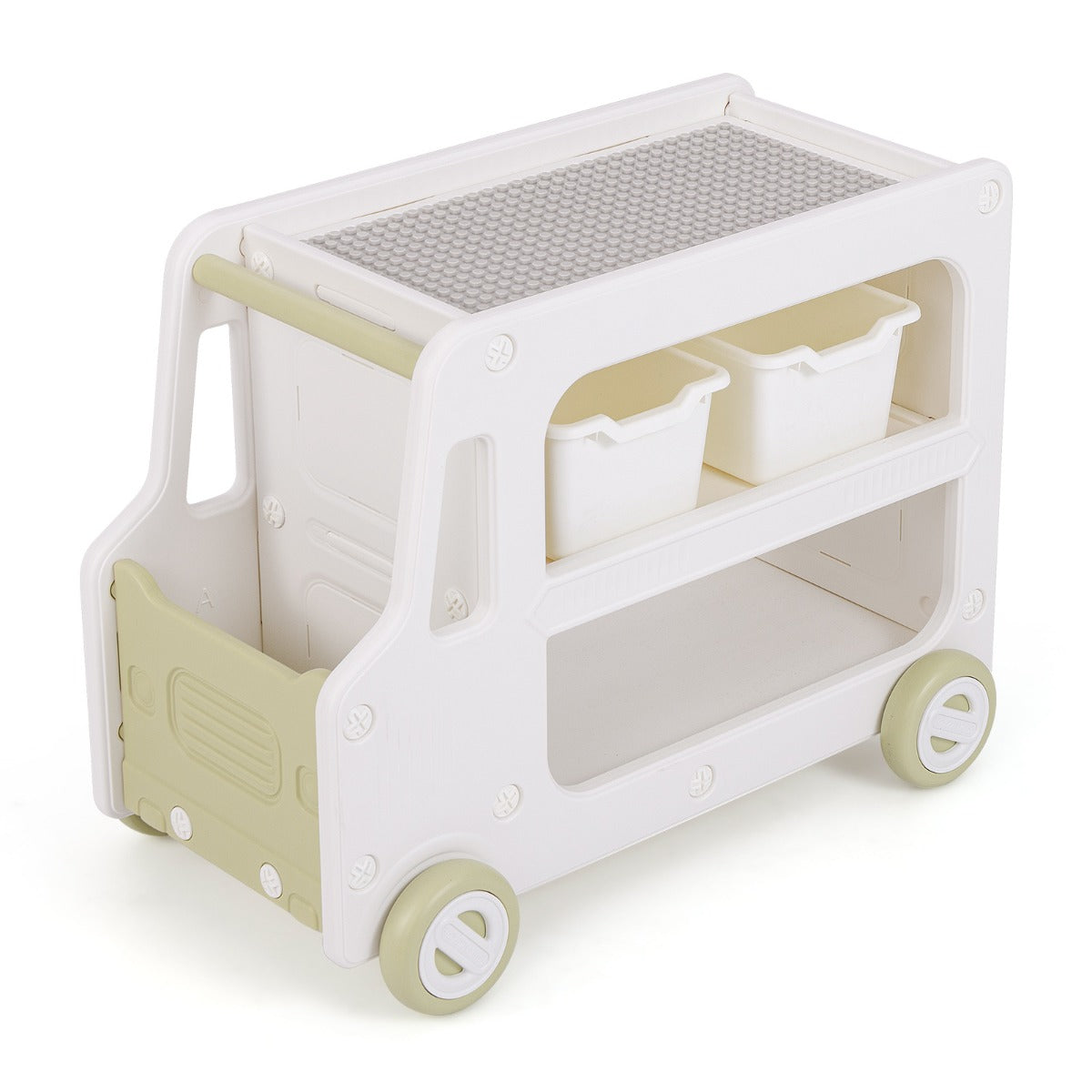 Livsk costway kinderopbergrek speelgoedrek in de vorm van een auto met 2 verdiepingen en 2 opbergboxen 73 x 42 x 56 cm