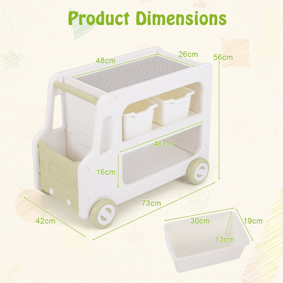 Livsk costway kinderopbergrek speelgoedrek in de vorm van een auto met 2 verdiepingen en 2 opbergboxen 73 x 42 x 56 cm 2
