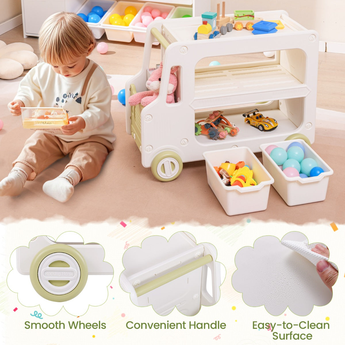 Livsk costway kinderopbergrek speelgoedrek in de vorm van een auto met 2 verdiepingen en 2 opbergboxen 73 x 42 x 56 cm 6